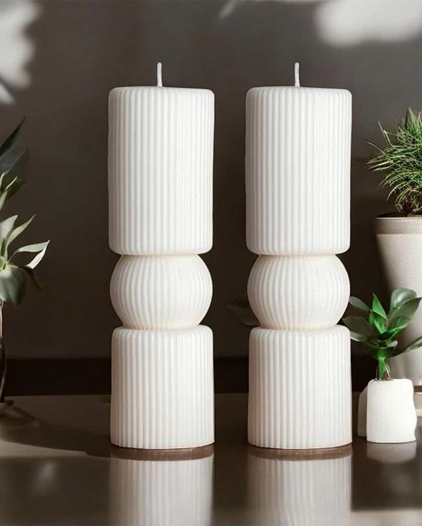 Elegant Ambiance Roman Pillar Soy Wax Candle | Set of 2 | 10.2 x 5.1 cm / 4 x 2 inches