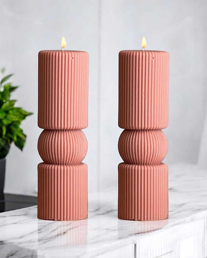 Elegant Ambiance Roman Pillar Soy Wax Candle | Set of 2 | 10.2 x 5.1 cm / 4 x 2 inches