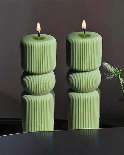 Elegant Ambiance Roman Pillar Soy Wax Candle | Set of 2 | 10.2 x 5.1 cm / 4 x 2 inches