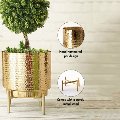 Elegant Golden Shade Hammered Planter Without Plant | Pack of 2