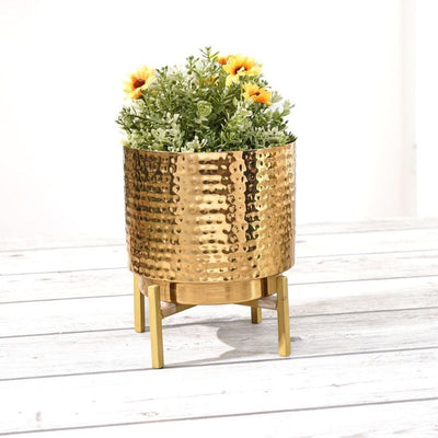 Modern Golden Finish Hammered Planter without Plant | 7 x 8 inches