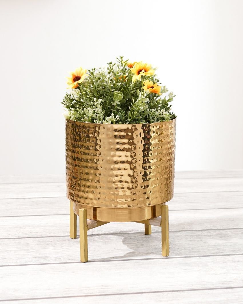 Premium Golden Shade Hammered Planter Without Plant | 6 x 8 inches