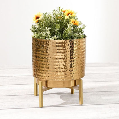 Premium Golden Shade Hammered Planter Without Plant | 6 x 8 inches