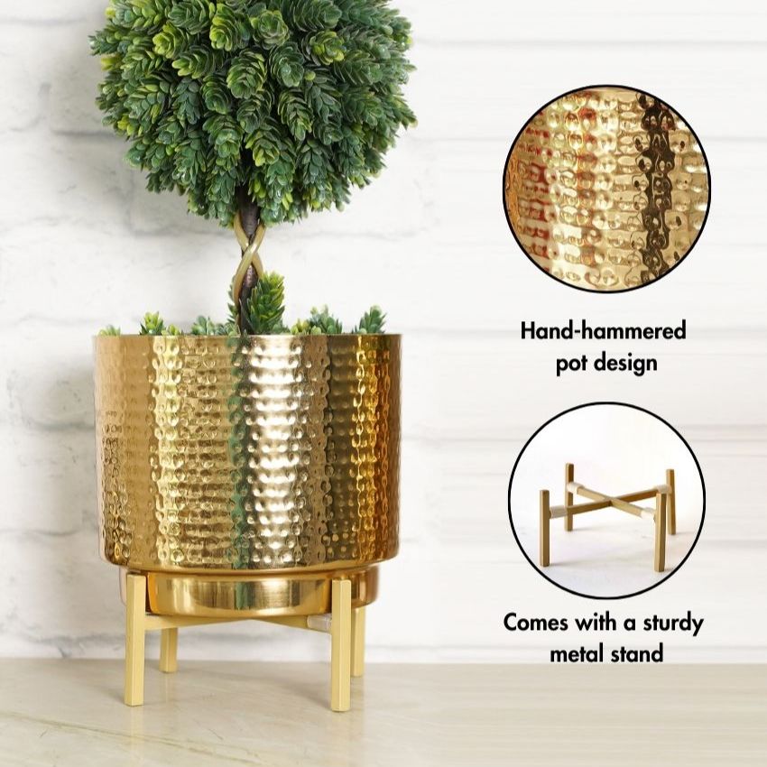 Premium Golden Shade Hammered Planter Without Plant | 6 x 8 inches