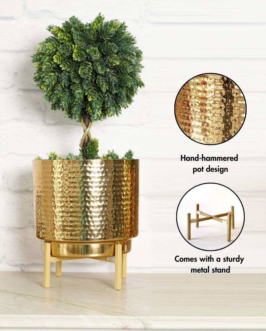 Premium Golden Shade Hammered Planter Without Plant | 6 x 8 inches