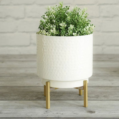 Elegant White Design Hammered Indoor Planter with Stand | 6 x 8 inches