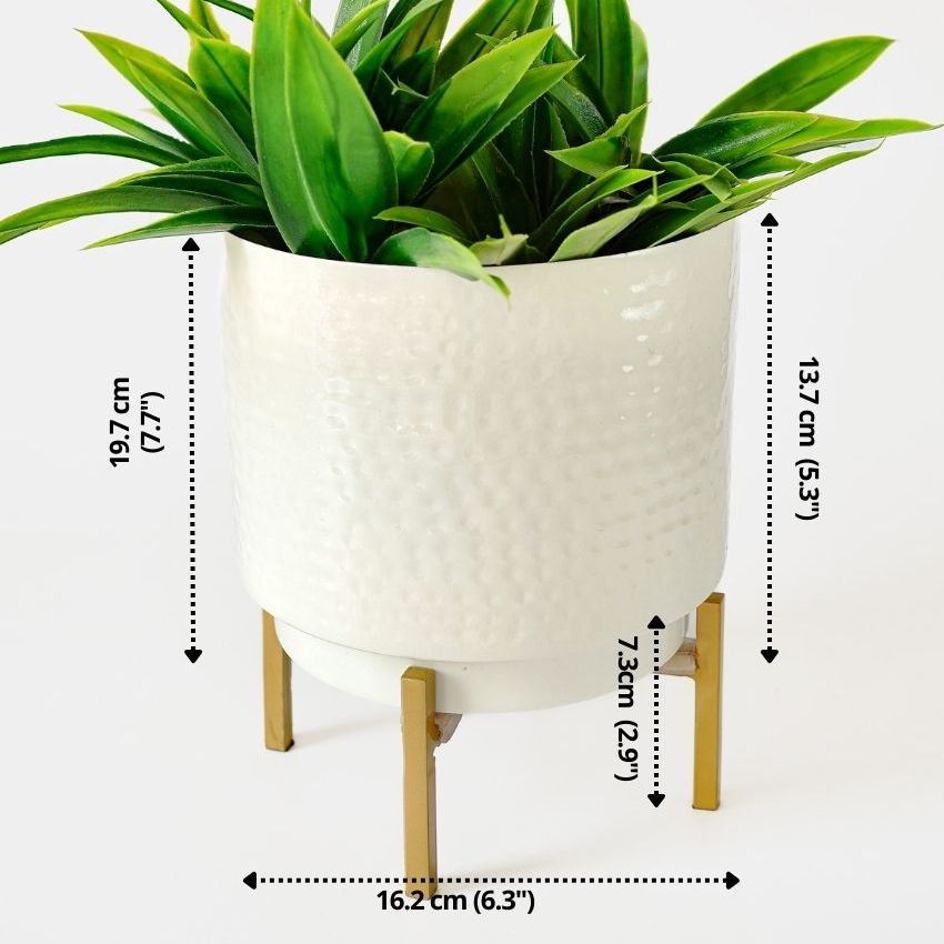 Elegant White Design Hammered Indoor Planter with Stand | 6 x 8 inches