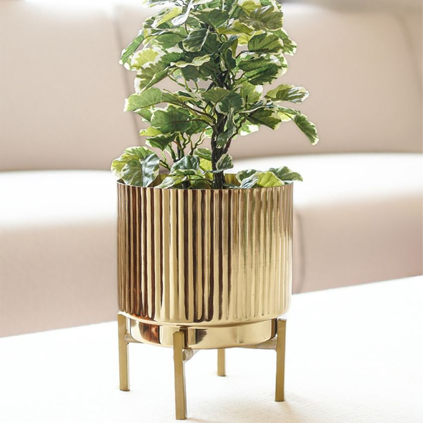 Premium Golden Finish Fluted Planter Without Plant