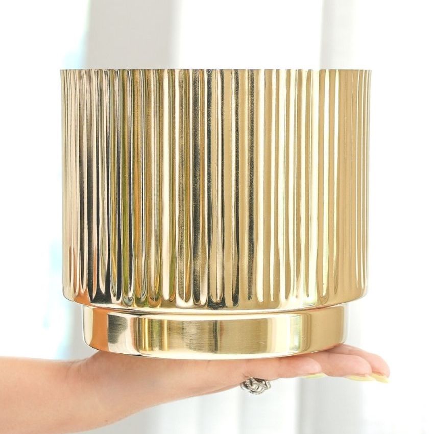 Premium Golden Finish Fluted Planter Without Plant