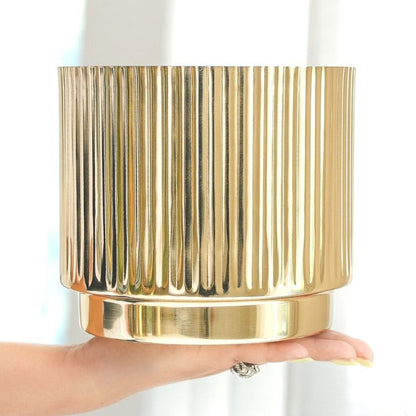 Premium Golden Finish Fluted Planter Without Plant