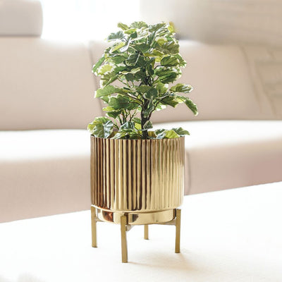 Premium Golden Finish Fluted Planter Without Plant