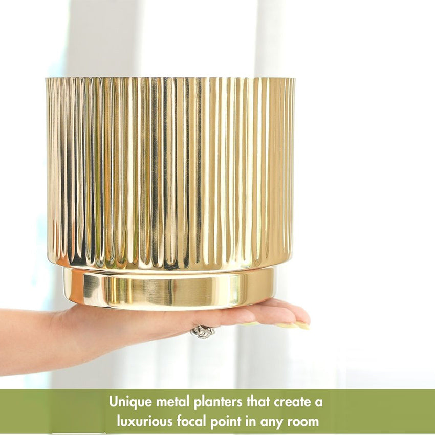 Premium Golden Finish Fluted Planter Without Plant