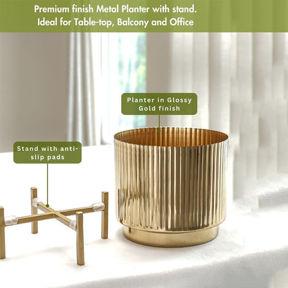 Premium Golden Finish Fluted Planter Without Plant