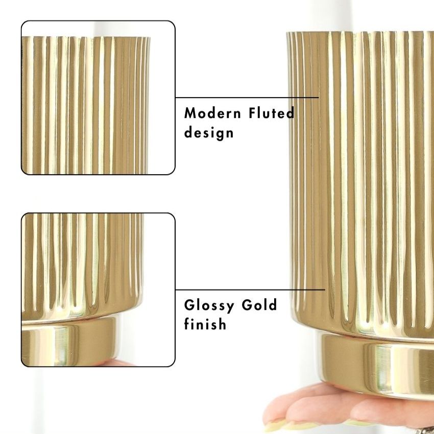 Premium Golden Finish Fluted Planter Without Plant