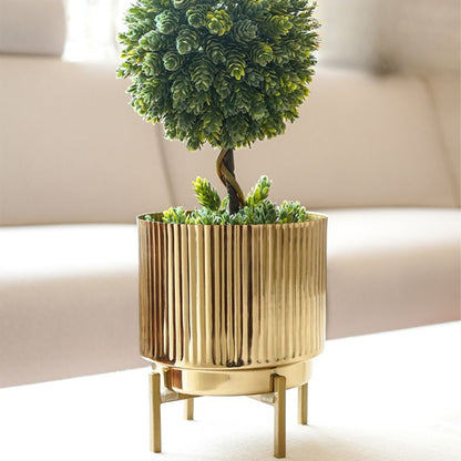 Premium Golden Finish Fluted Planter Without Plant