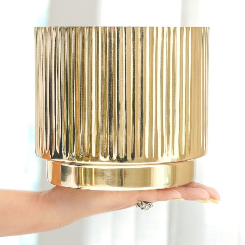 Premium Golden Finish Fluted Planter Without Plant