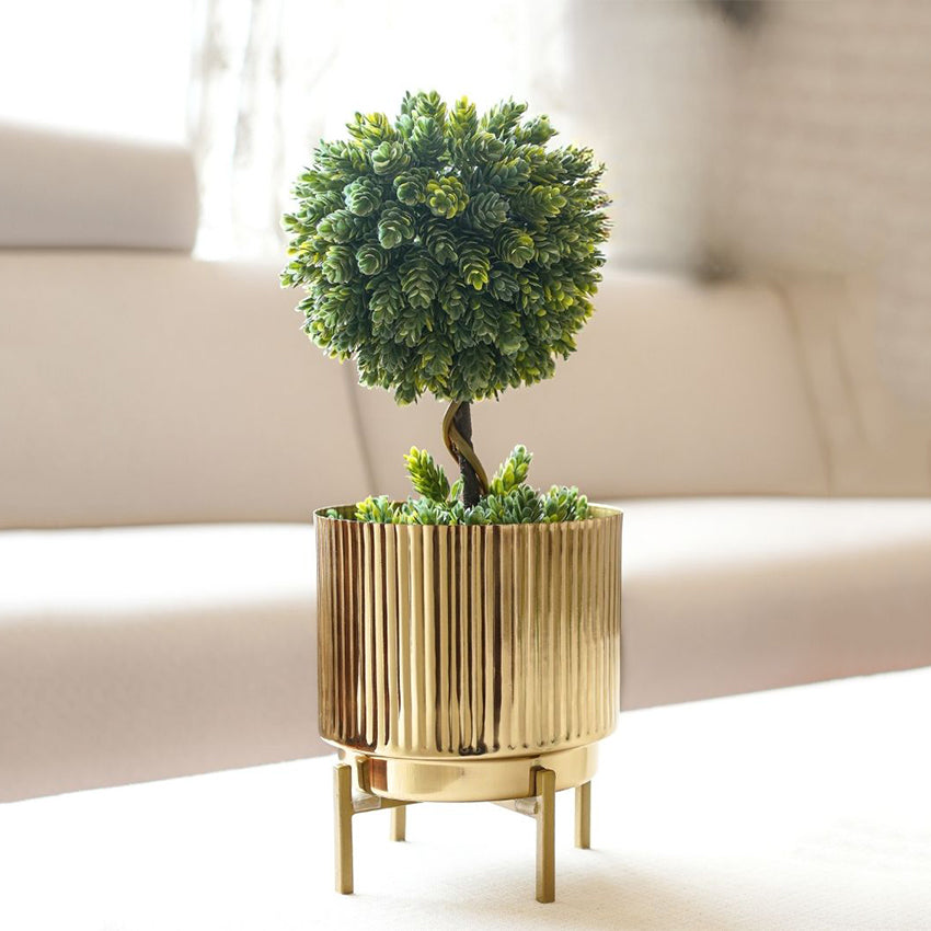 Premium Golden Finish Fluted Planter Without Plant