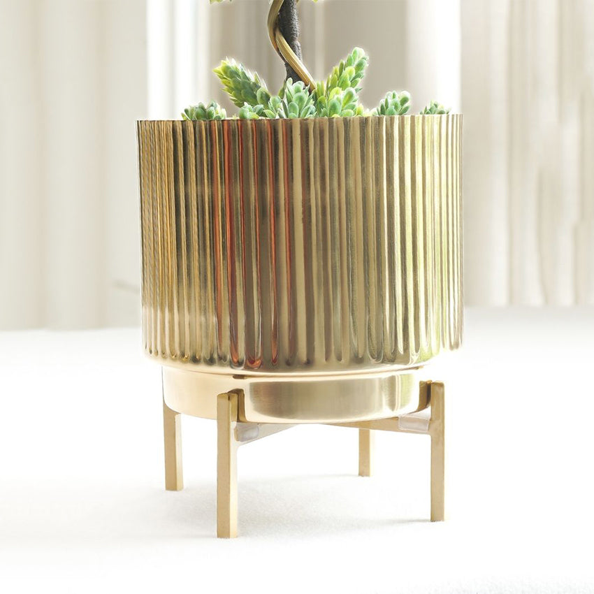 Premium Golden Finish Fluted Planter Without Plant