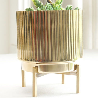 Premium Golden Finish Fluted Planter Without Plant