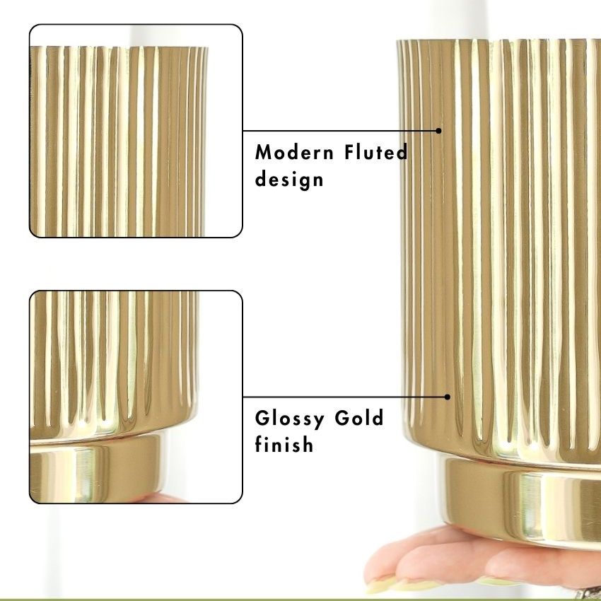 Premium Golden Finish Fluted Planter Without Plant