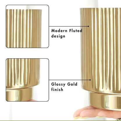 Premium Golden Finish Fluted Planter Without Plant