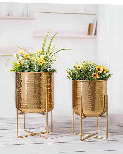 Radiance Hammered Golden Shade Planter Without Plant | Pack of 2