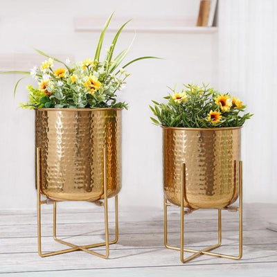 Radiance Hammered Golden Shade Planter Without Plant | Pack of 2