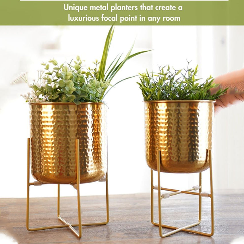 Radiance Hammered Golden Shade Planter Without Plant | Pack of 2