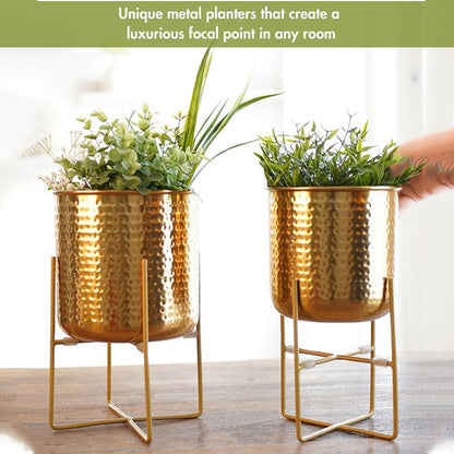 Radiance Hammered Golden Shade Planter Without Plant | Pack of 2