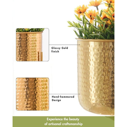 Radiance Hammered Golden Shade Planter Without Plant | Pack of 2