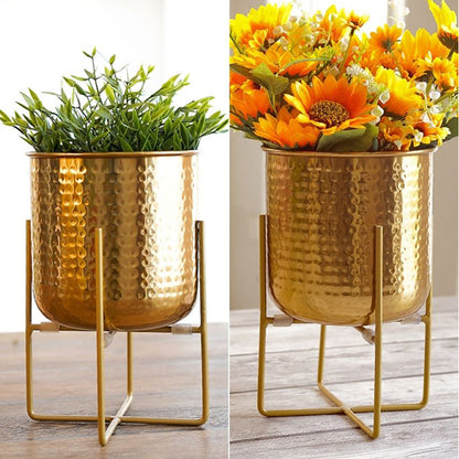 Radiance Hammered Golden Shade Planter Without Plant | Pack of 2