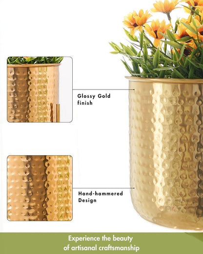 Radiance Hammered Golden Shade Planter Without Plant | Pack of 2