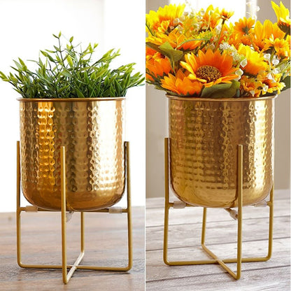 Hand Hammered Glossy Golden Finish Planter Without Plant | 6 x 10 inches