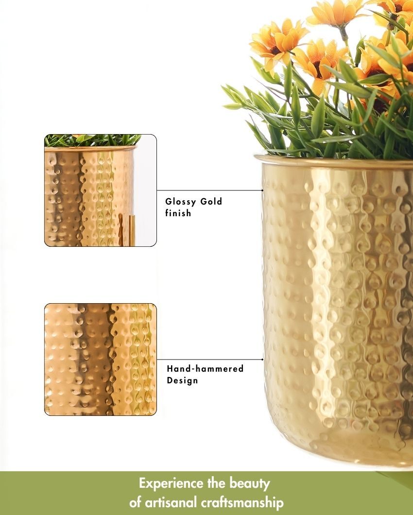 Hand Hammered Glossy Golden Finish Planter Without Plant | 6 x 10 inches