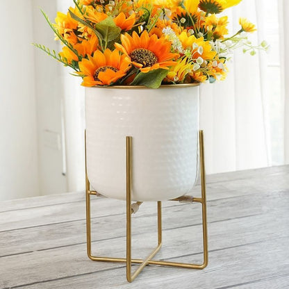 Elegant Golden Radiance Metal Hammered Planter with Stand | 7 x 11 inches