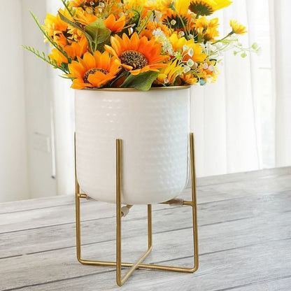 Elegant Golden Radiance Metal Hammered Planter with Stand | 7 x 11 inches