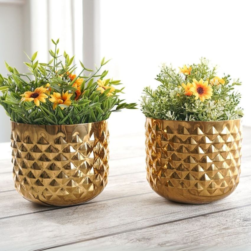 Elegant Golden Shade Pineapple Indoor Planter | Set of 2 | 6 X 5 inches