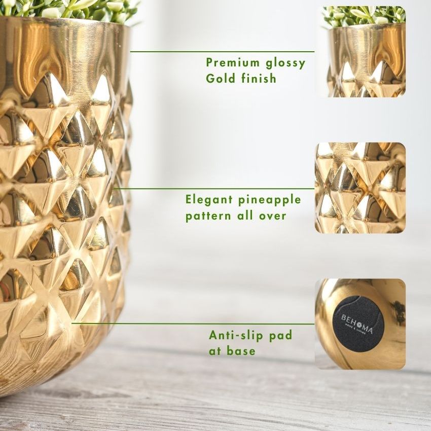 Elegant Golden Shade Pineapple Indoor Planter | Set of 2 | 6 X 5 inches