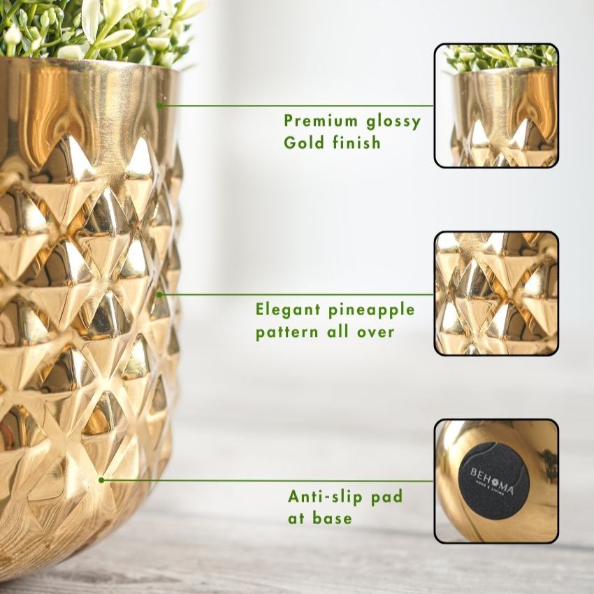 Beautiful Pineapple Design Golden Shade Planter without Plant | 6 x 5 inches