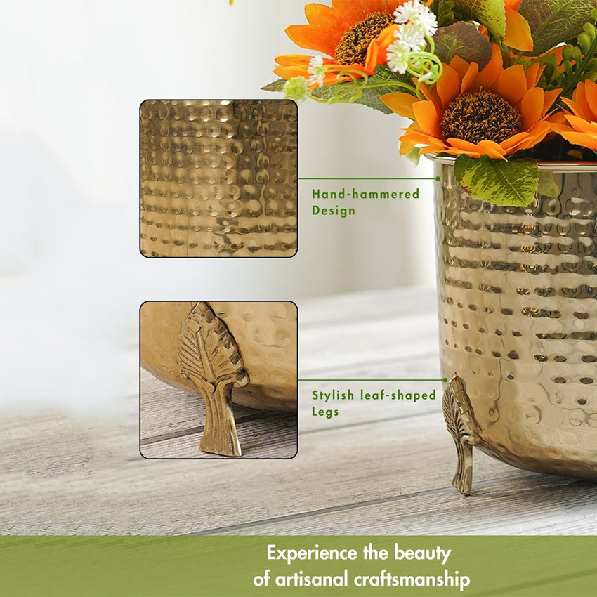 Leaf Leg Golden Shade Hammered Planter without Plant | 6 x 6 inches