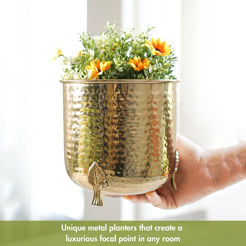 Leaf Leg Golden Shade Hammered Planter without Plant | 6 x 6 inches