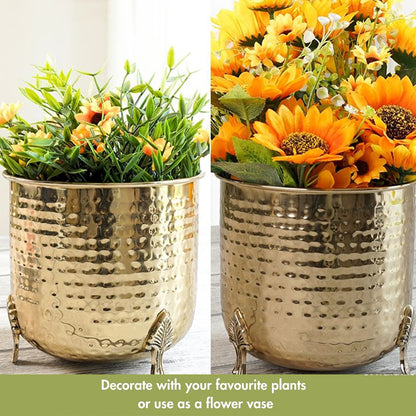 Leaf Leg Golden Shade Hammered Planter without Plant | 6 x 6 inches