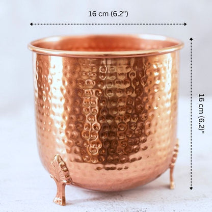 Leaf Leg Design Hammered Copper Finish Planter Without Plant | 6 x 6 inches