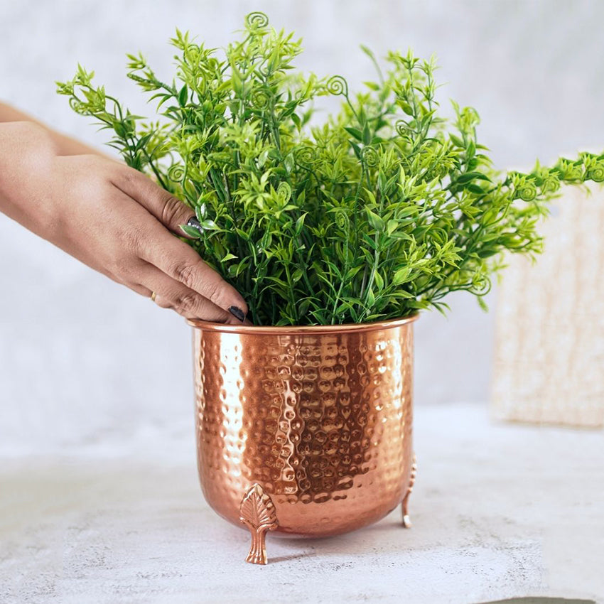 Leaf Leg Design Hammered Copper Finish Planter Without Plant | 6 x 6 inches