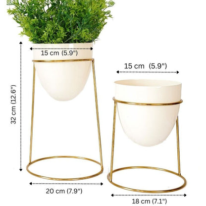 Elegant Golden Shade Planter with Round Gold Stand | Pack of 2