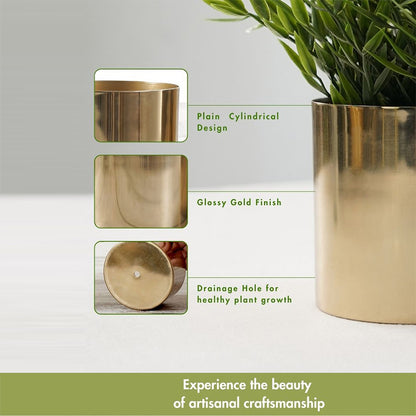 Beautiful Cylindrical Golden Shade Planter without Plant | Pack of 3