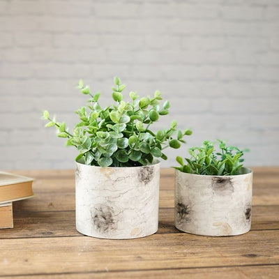 Elegant Marble Finish Off-White Planter without Plant | Pack of 2