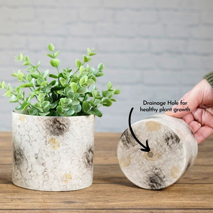 Elegant Marble Finish Off-White Planter without Plant | Pack of 2