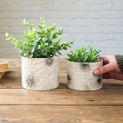 Elegant Marble Finish Off-White Planter without Plant | Pack of 2