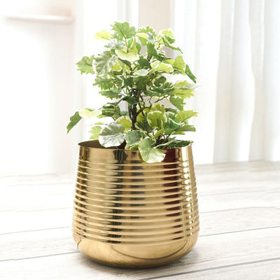 Compact Ribbed Golden Shade Planter Without Plant